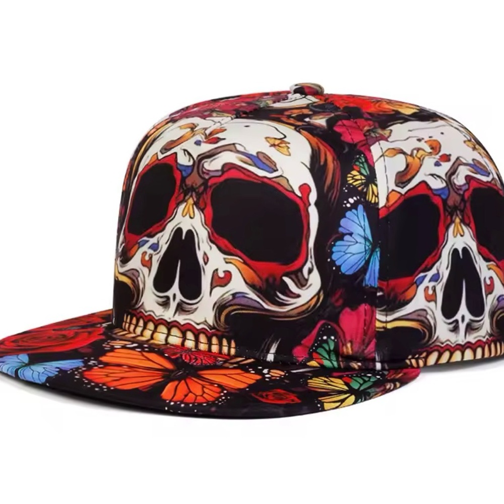 Colorful Skull and‎ Butterfly Snapback Hat